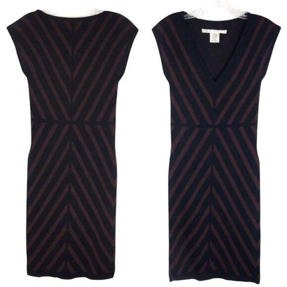 Max Studio Chevron Print Bodycon Dress Size XS Black Red V-Neck Sleeveless Knit - Picture 7 of 11